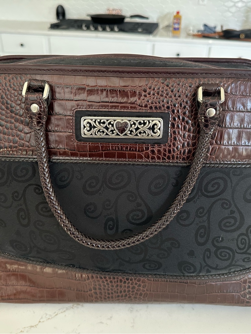 Brighton Brown and black Croc leather Briefcase carry on - Picture 2 of 13
